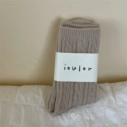 Warm Thick Japanese Solid Color Mid-Tube Socks
