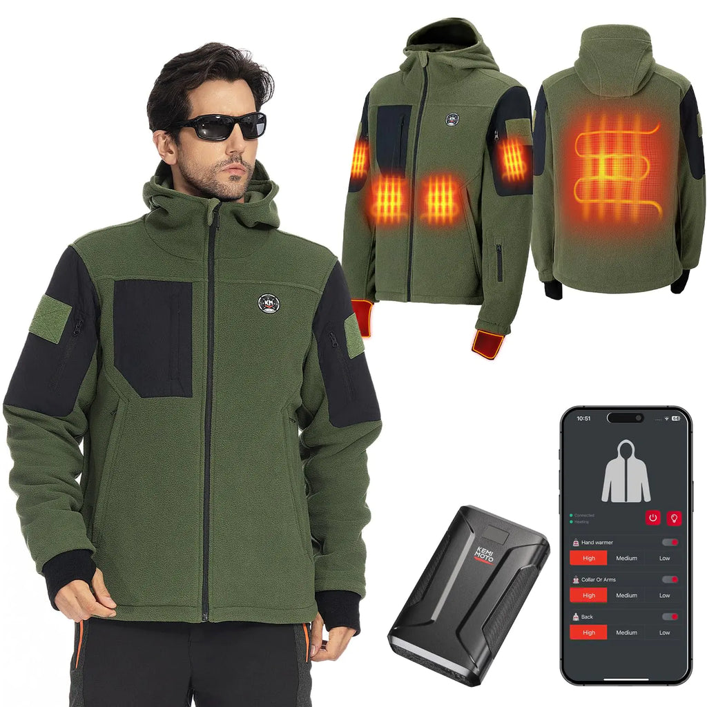 KEMIMOTO Hand Warmth Heated Jacket with 12V 20000mAh Battery Pack Heating Electric Hoodie with 8 Heating Zones Green L