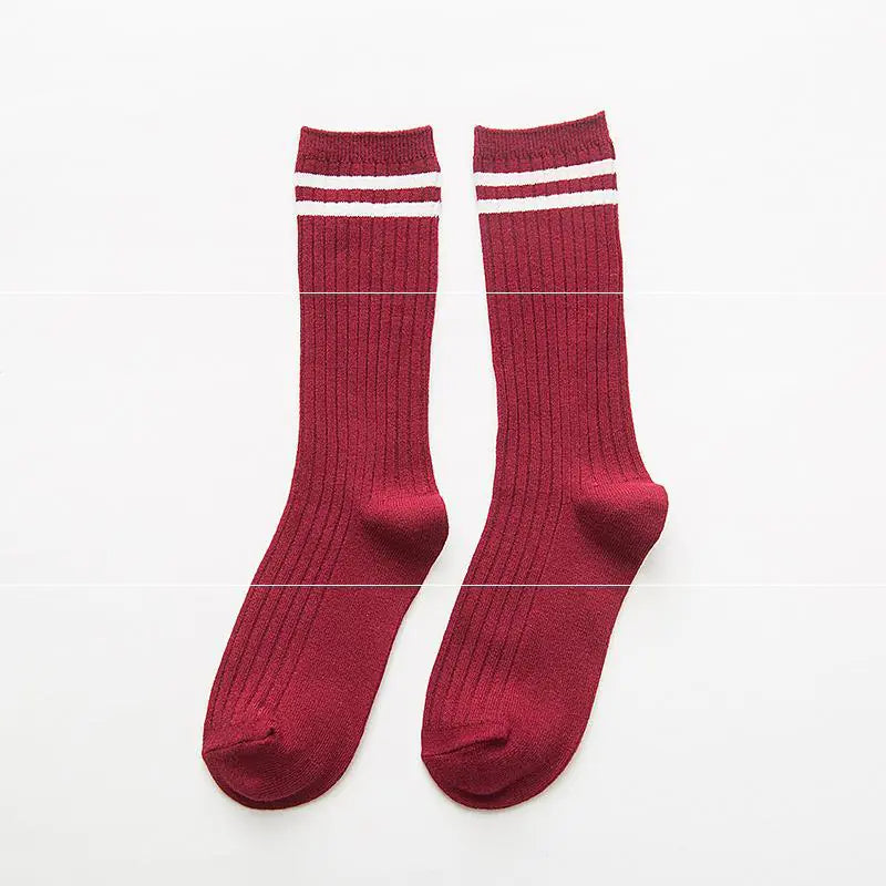 Striped Long Tube Cotton Socks for Women in Autumn/Winter