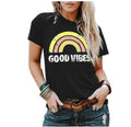 Women's Rainbow Good Vibes Print Short Sleeve T-Shirt