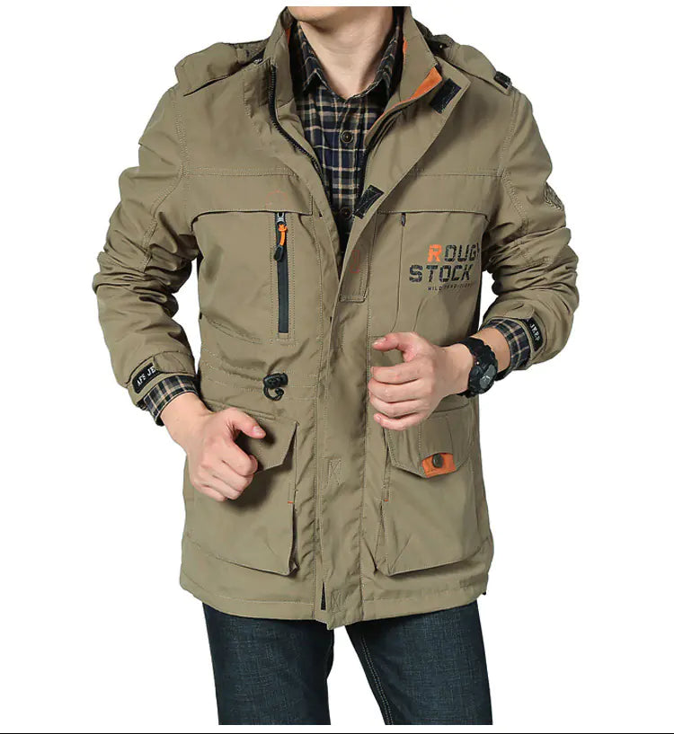 Hooded Jacket with Stand Collar and Windbreaker Design