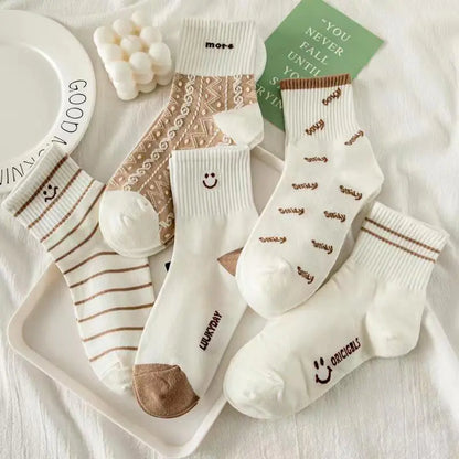 Trendy Japanese Style Mid-Calf Solid Color Socks