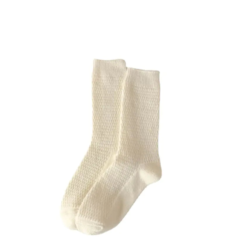 Thick Warm White Wool Mid-Calf Socks for Women