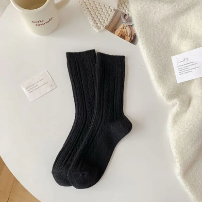 Thick Warm White Wool Mid-Calf Socks for Women