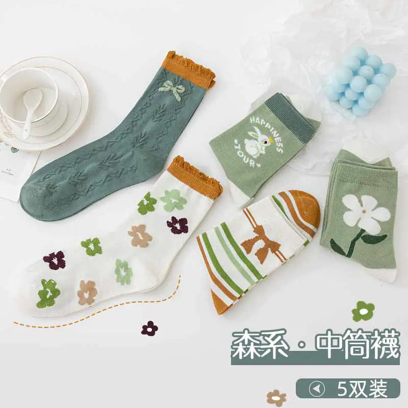 Trendy Japanese Style Mid-Calf Solid Color Socks