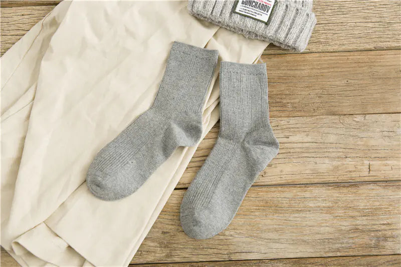 Japanese Retro Solid Color Mid-tube Cotton Socks for Women