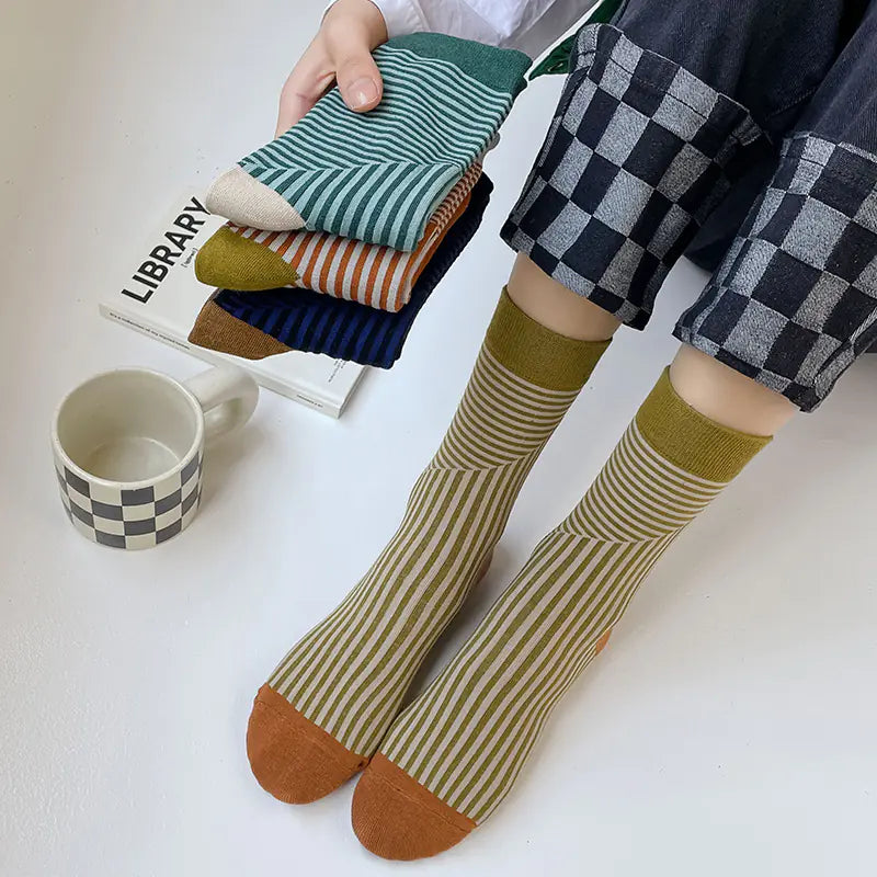 Fashionable Color Stripe Middle Tube Socks
