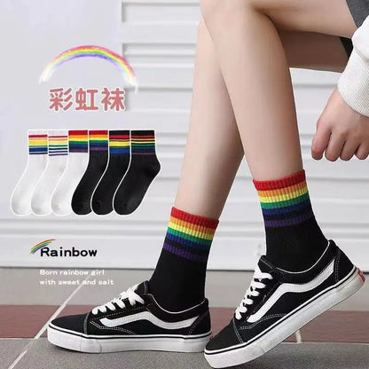 Trendy Japanese Style Mid-Calf Solid Color Socks