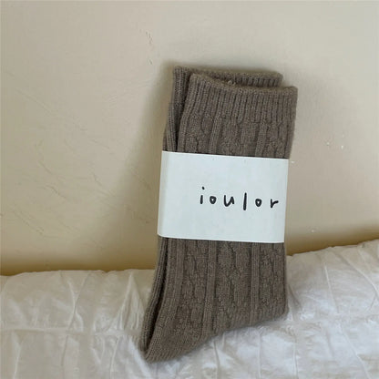 Warm Thick Japanese Solid Color Mid-Tube Socks