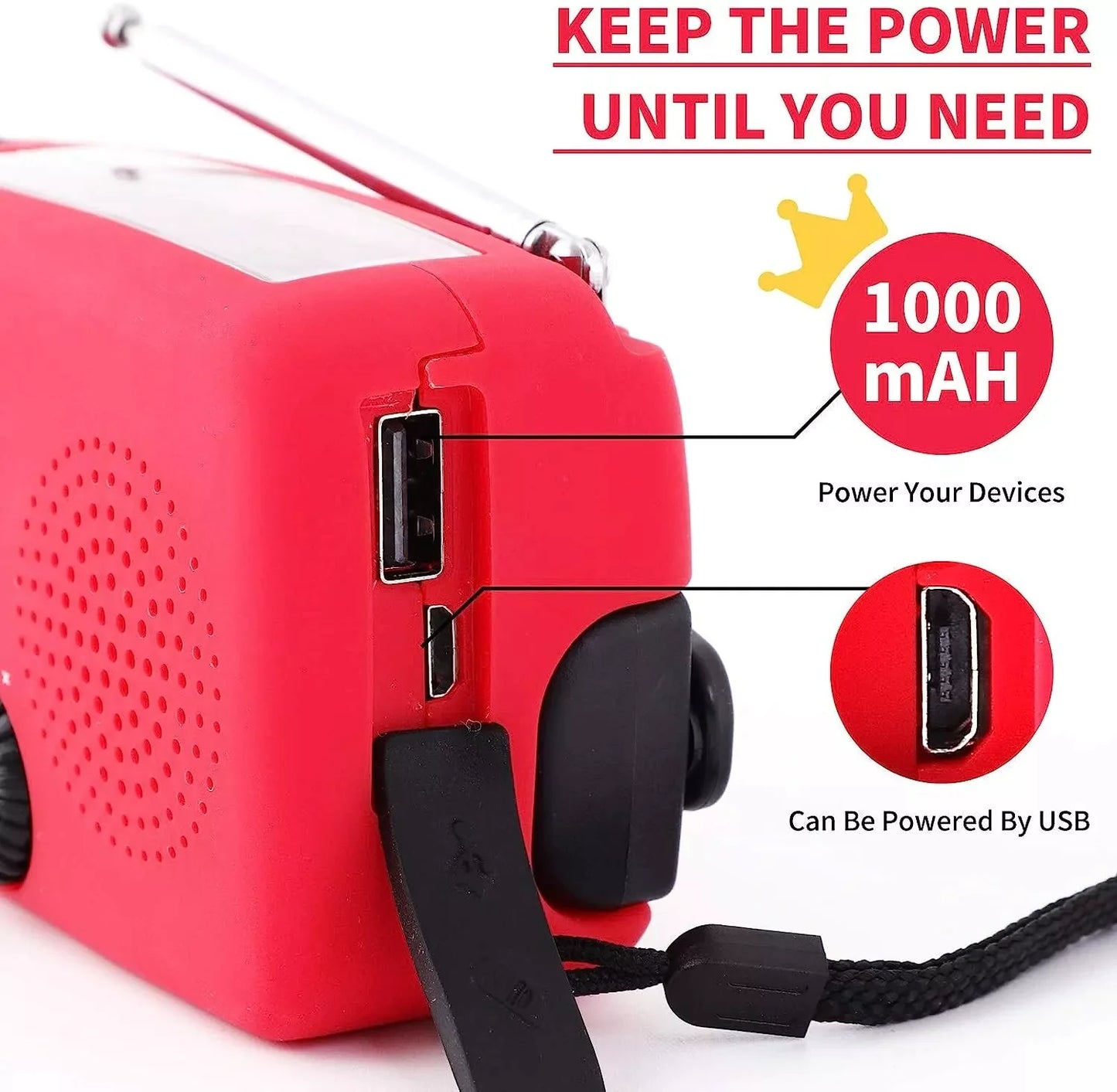 Emergency  Radio Crank Solar Hand Weather 1000mAh Power Bank Charger Flash Light
