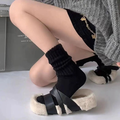Trendy Japanese Style Mid-Calf Solid Color Socks