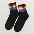 Unisex Colorful Stripes Mid Socks - Kawaii Rainbow (1 Pair)
