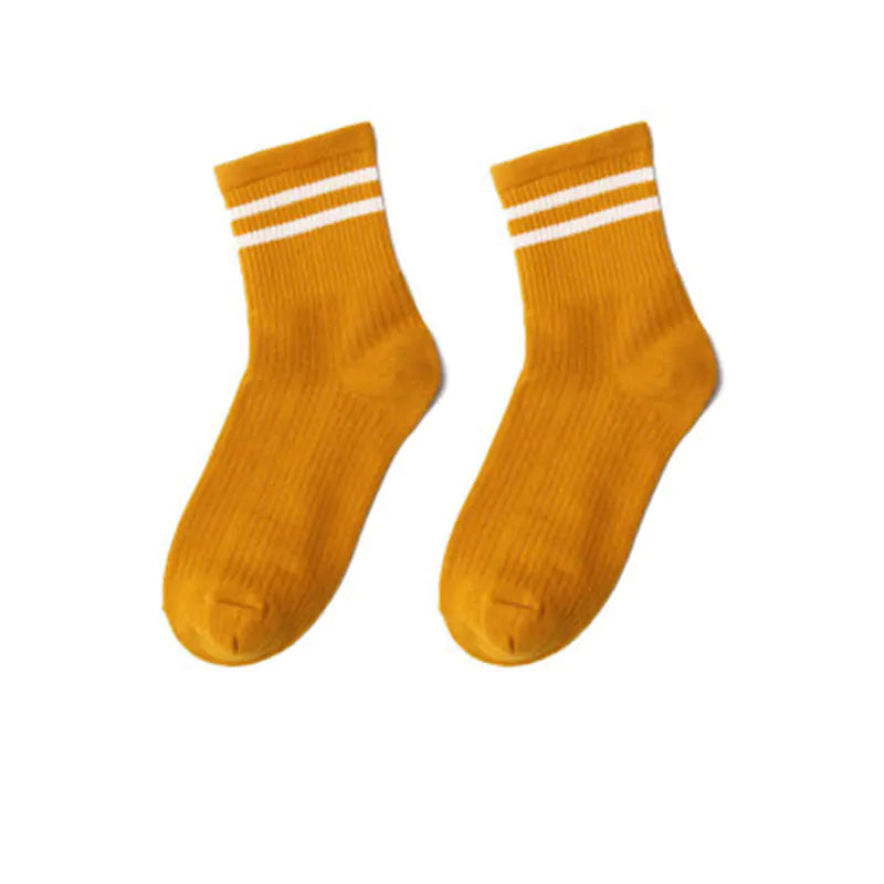 Japanese Style Mid-Calf Socks with Rainbow Stripes