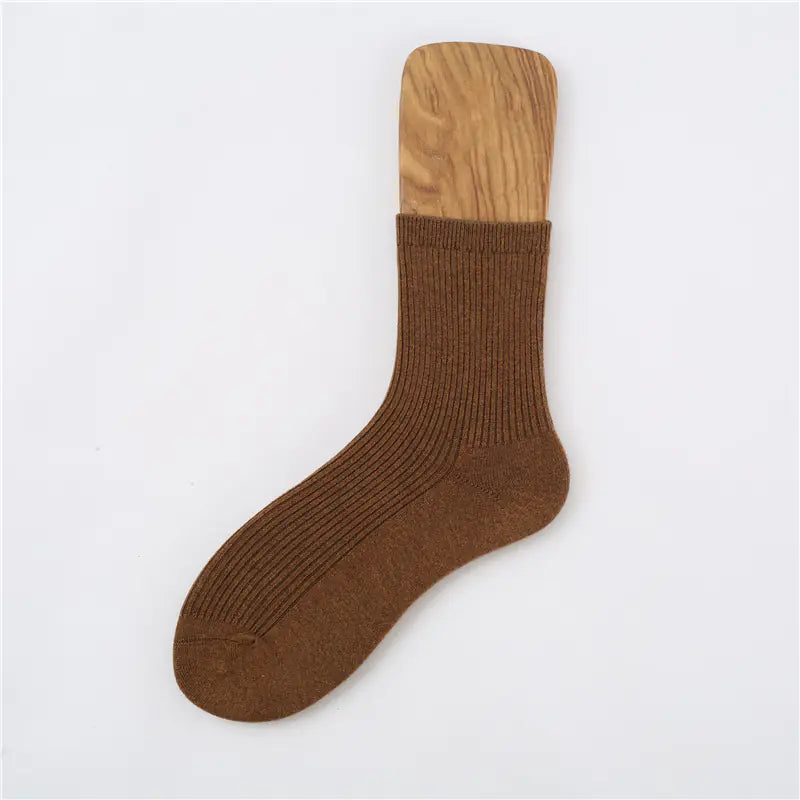 Japanese Retro Solid Color Mid-tube Cotton Socks for Women