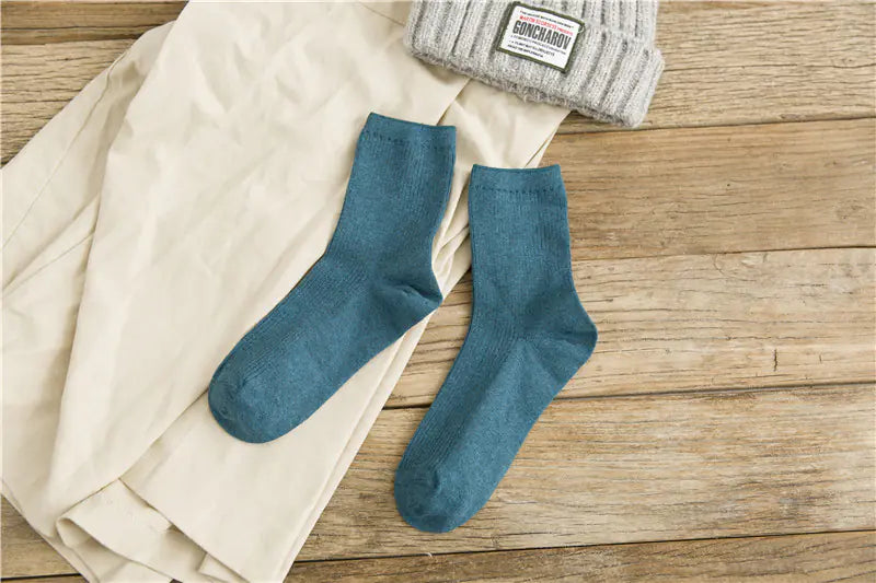 Japanese Retro Solid Color Mid-tube Cotton Socks for Women