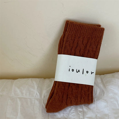Warm Thick Japanese Solid Color Mid-Tube Socks