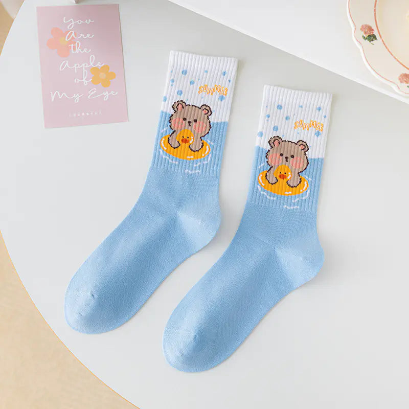 Medium Length Cartoon Jacquard Socks for Women