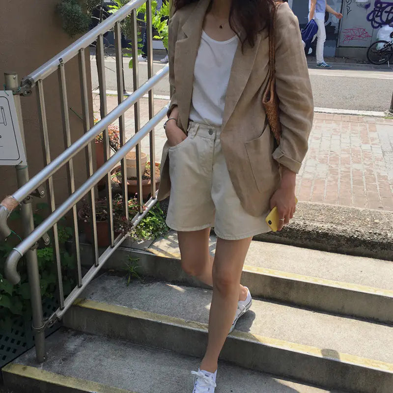 Casual Loose Cotton Hemp Suit Coat for Fashion