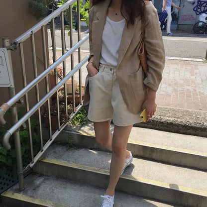 Casual Loose Cotton Hemp Suit Coat for Fashion