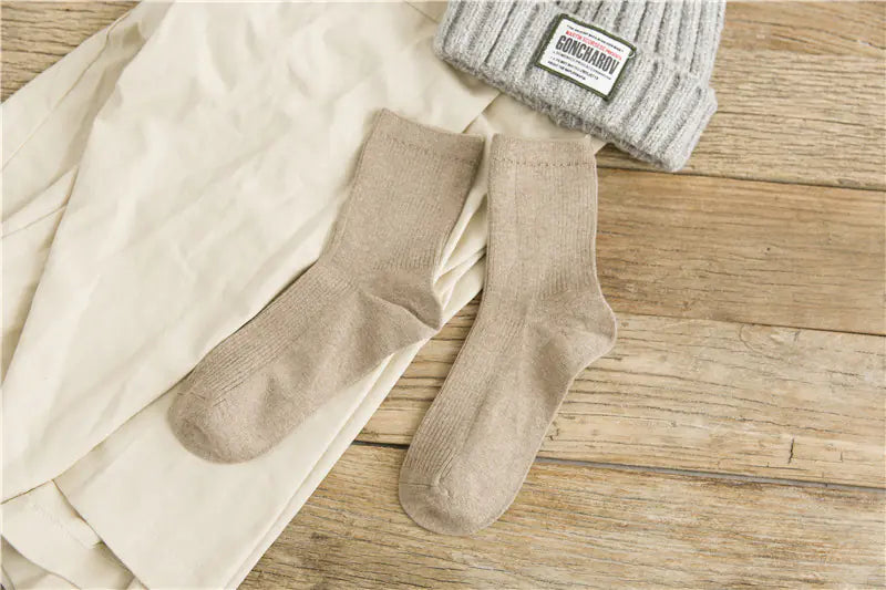 Japanese Retro Solid Color Mid-tube Cotton Socks for Women