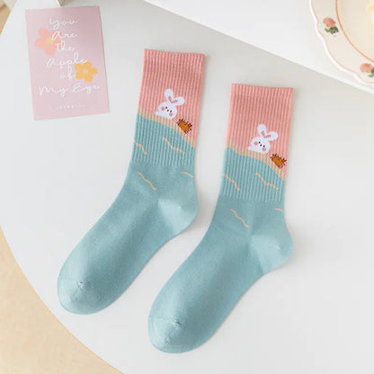 Medium Length Cartoon Jacquard Socks for Women