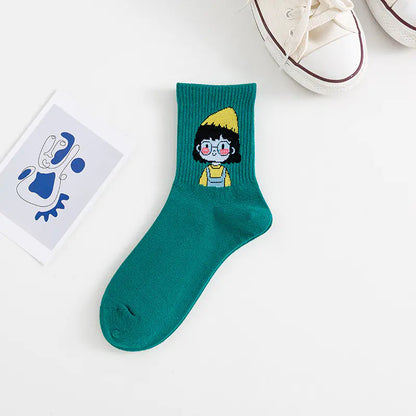 Medium Length Cartoon Jacquard Socks for Women