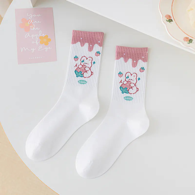 Medium Length Cartoon Jacquard Socks for Women