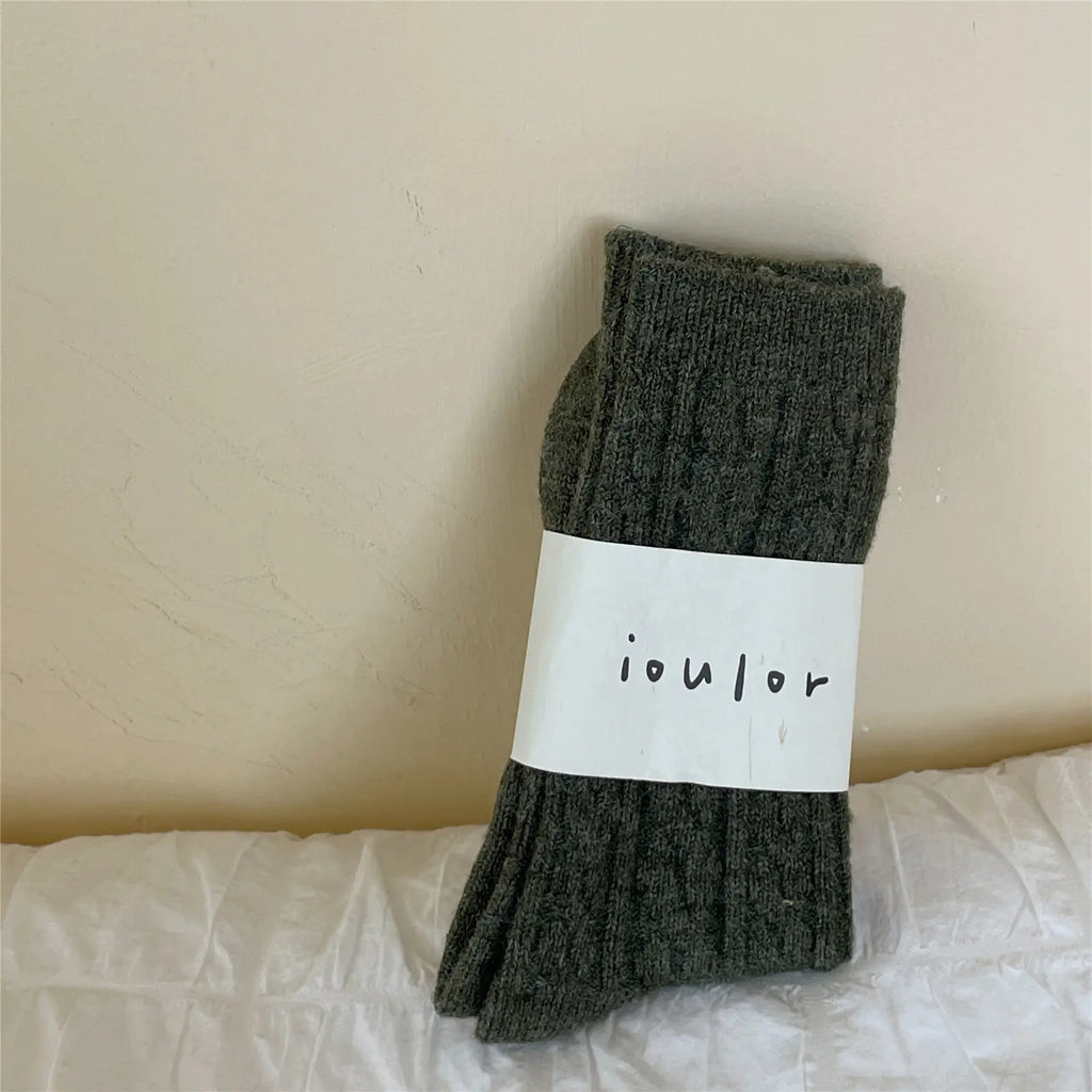 Warm Thick Japanese Solid Color Mid-Tube Socks