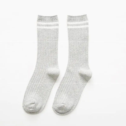 Striped Long Tube Cotton Socks for Women in Autumn/Winter