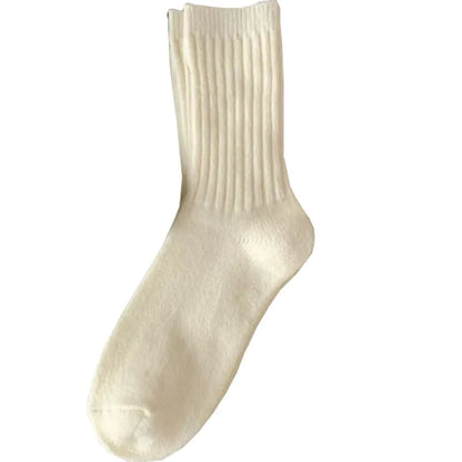 Thick Warm White Wool Mid-Calf Socks for Women