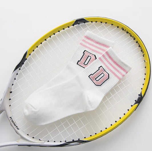 Cotton Mid-Calf Socks with Stripes and Letters