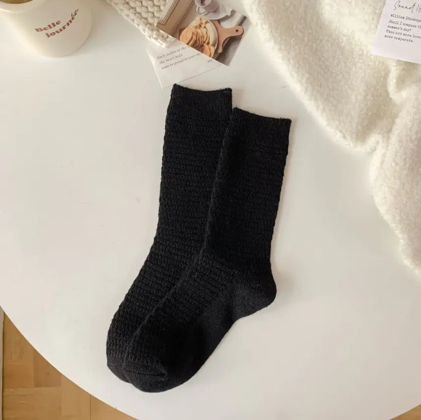 Thick Warm White Wool Mid-Calf Socks for Women