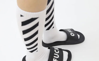 Retro Striped Couples Skateboard Long Socks (Cotton)