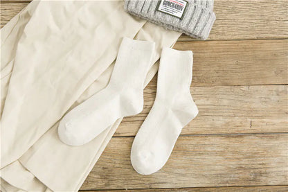 Japanese Retro Solid Color Mid-tube Cotton Socks for Women