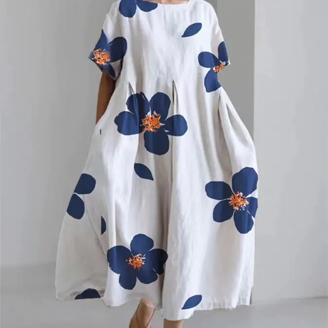 Chrysanthemum Print Women's Casual Short Sleeve Dress