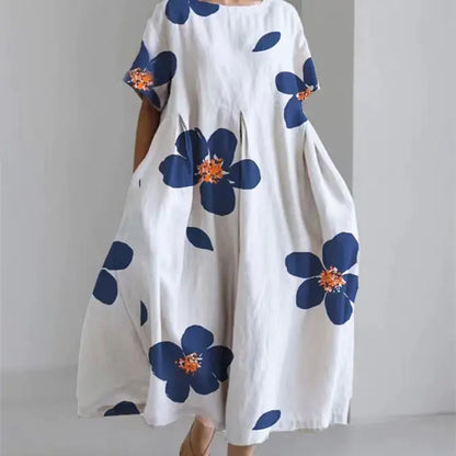 Chrysanthemum Print Women's Casual Short Sleeve Dress