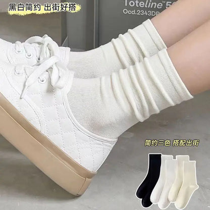 Trendy Japanese Style Mid-Calf Solid Color Socks