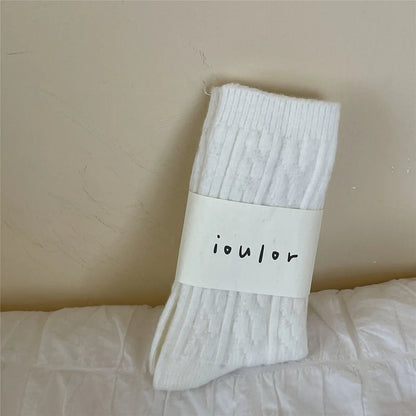 Warm Thick Japanese Solid Color Mid-Tube Socks
